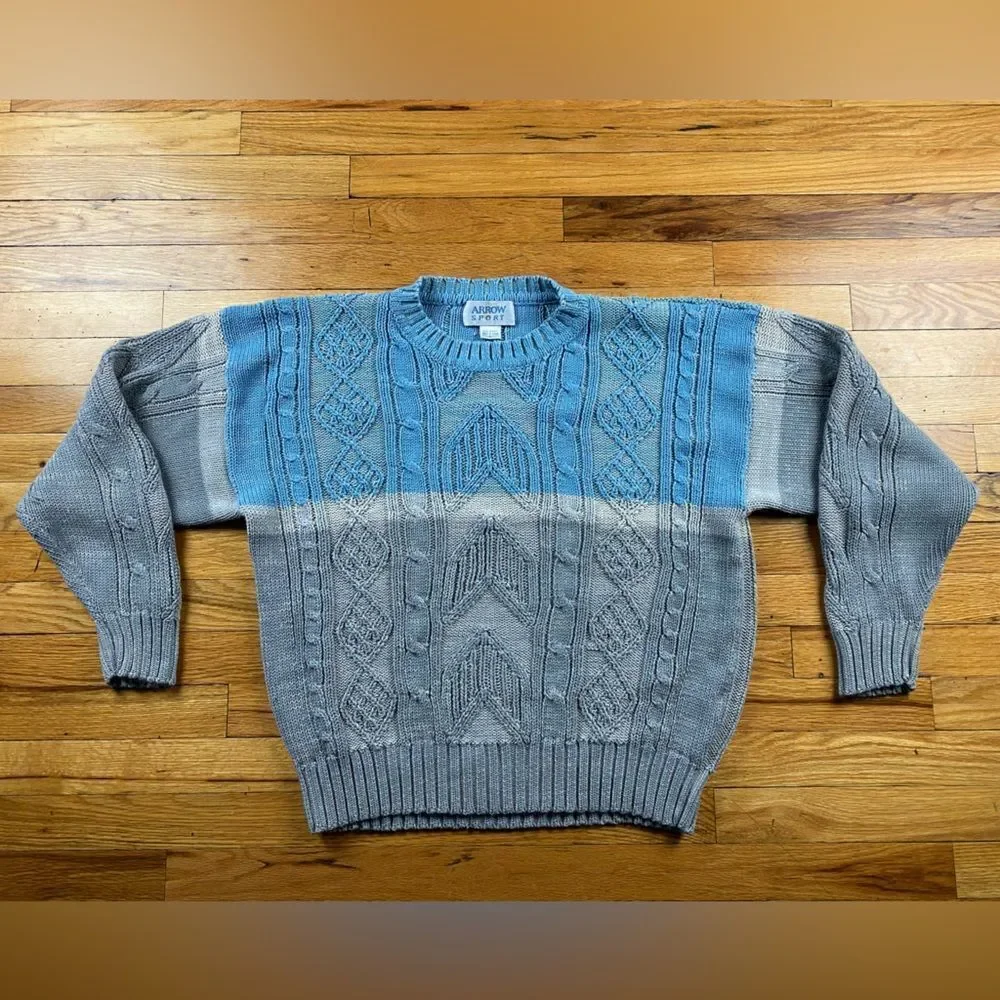 Arrow Sport 90’s Knitted Blue & Gray Sweater Size Large